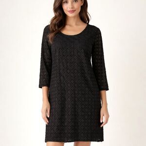 Dotti Black Lace Dress Size M 3/4 Sleeve Lined Sheer Lace Overlay Shift Dress